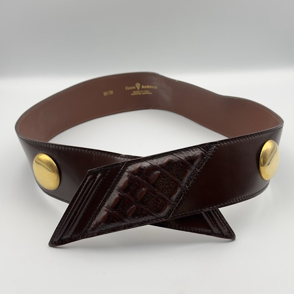 Vtg 80s 90s Conte Andreani Italian Brown Leather Statement Belt 90/36 - Picture 2 of 8